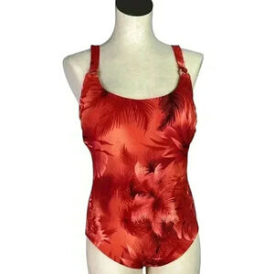 Carol Wior Women 14 One Piece Floral Swimsuit Orange Red Padded Underwire VTG